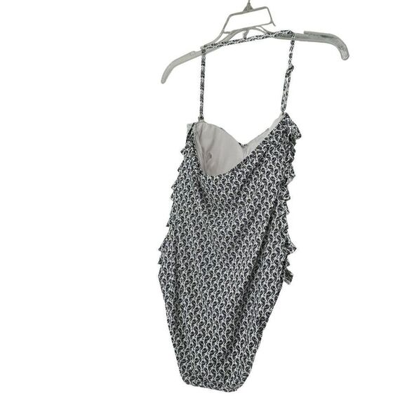 LOFT Swimsuit One Piece Size 6 Ruffle Front Halter Seahorse White And Black NEW - Picture 3 of 11